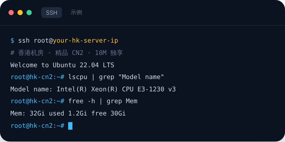 香港 CN2 服务器 SSH 登录示例